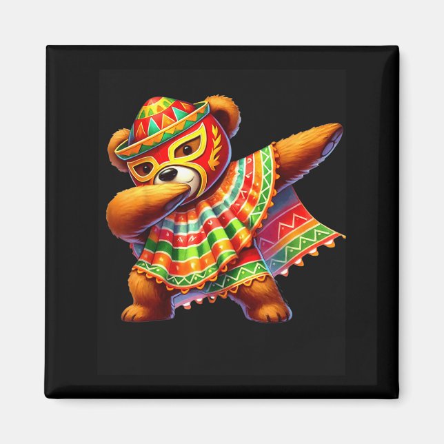 Imán Oso de peluche Dabbing Lucha Libre Cinco De Mayo M (Frente)