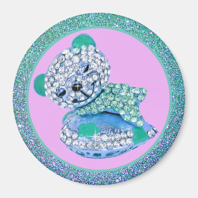 Imán Oso de peluche dormido diamante de belleza lindo (Frente)