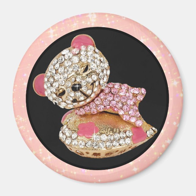 Imán Oso de peluche durmiente belleza brillante diamant (Frente)