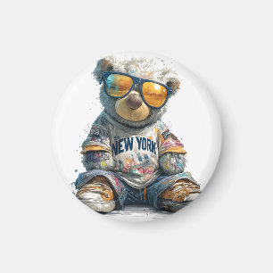 Imán Oso de peluche Guay con gafas de sol y una camiset