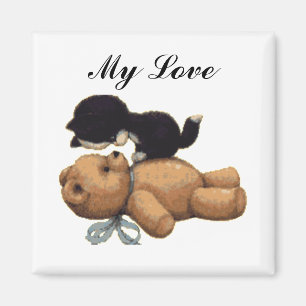 Imán Oso de peluche lindo y gato negro - mi amor