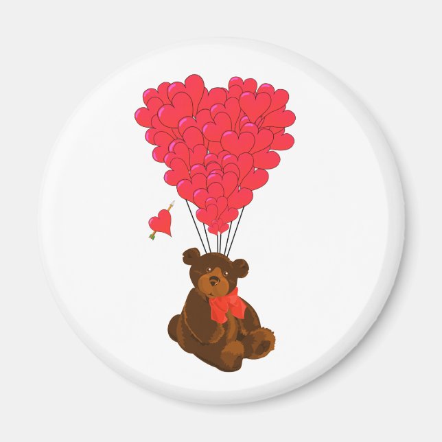 Imán Oso de peluche y globos cardíacos (Frente)