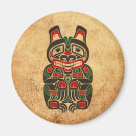 Imán Oso espiritual de Haida verde y rojo vintage