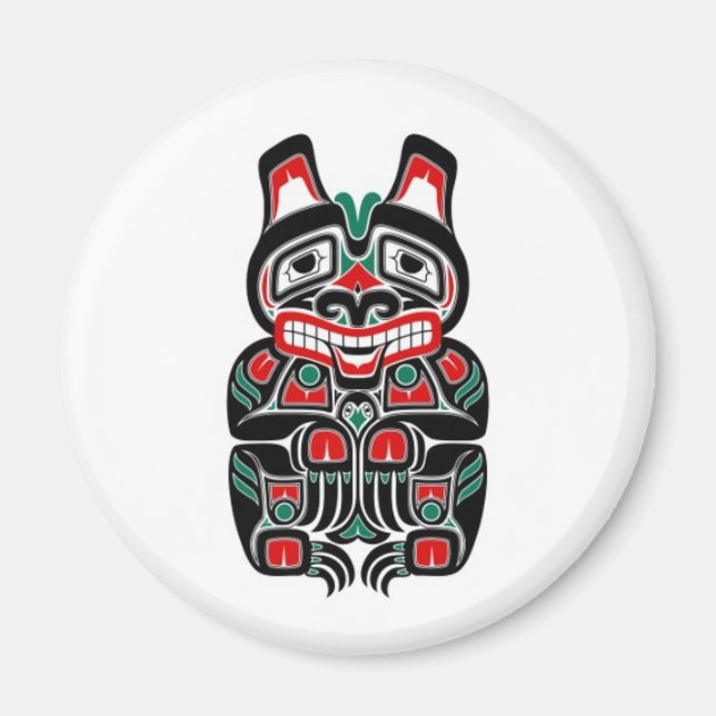 Imán Oso espiritual rojo y verde de Haida (Frente)