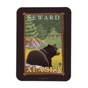 Imán Oso negro en el bosque - Seward, Alaska
