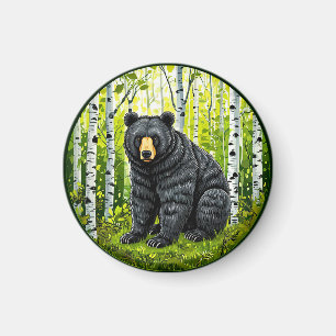 Imán Oso negro en un bosque de abedules