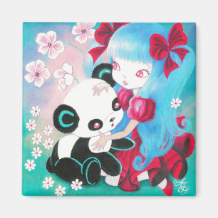 Imán Oso Panda con chica Kawaii