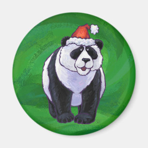 Imán Oso panda con gorro de Santa en verde