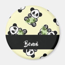 Imán Oso panda con hojas verdes de bambú