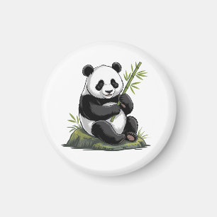 Imán Oso Panda Lindo y Moderno con Bambú Verde