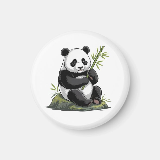 Imán Oso Panda Lindo y Moderno con Bambú Verde (Frente)