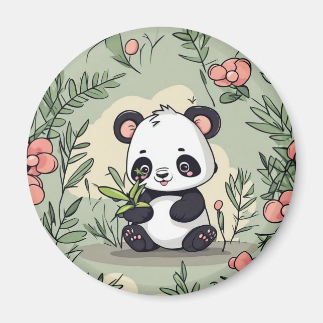 Imán Oso panda parlanchín con flores (Frente)