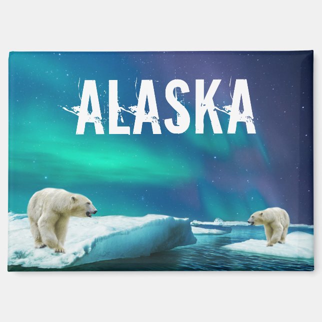 Imán Oso Polar Aurora Borealis Alaska Magnet (Anverso)