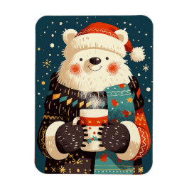 Imán Oso Polar con Taza de Chocolate Caliente