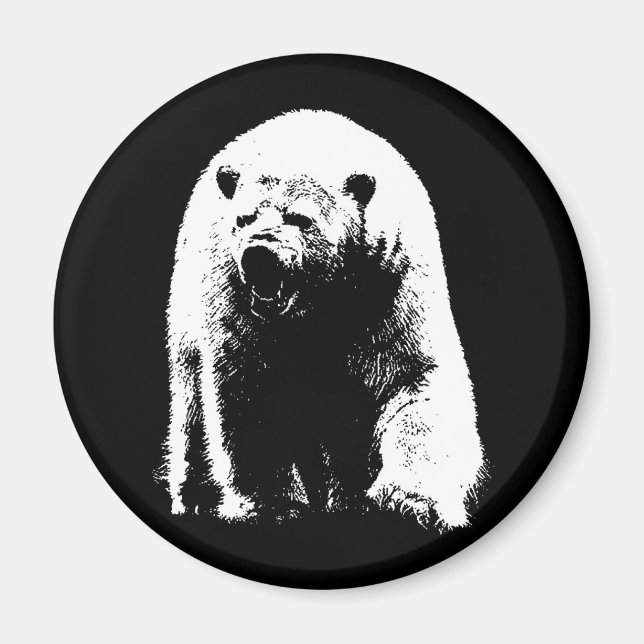 Imán Oso Polar de Arte Pop Blanco y Negro (Frente)