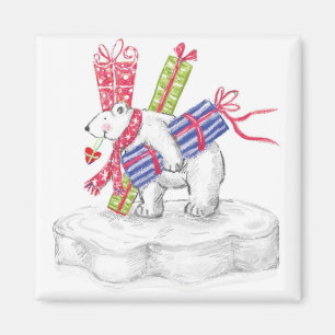 Imán Oso polar de dibujos animados lindo con regalos de