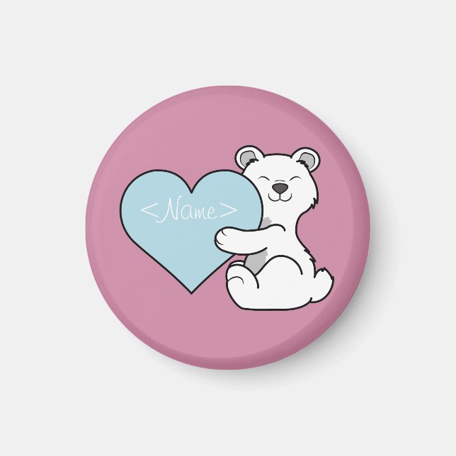 Imán Oso polar el día de San Valentín con corazón azul  (Frente)