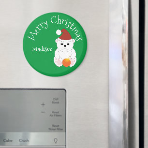 Imán Oso polar Feliz Navidad Verde Nombre personalizado