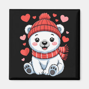 Imán Oso Polar Kawaii de San Valentín Corazón Bufanda B