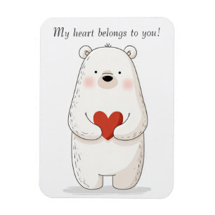 Imán Oso polar lindo abrazando un corazón rojo - amor