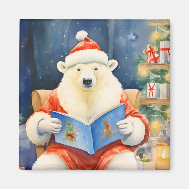 Imán Oso polar sobre la lectura de Navidades (Frente)