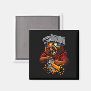 Imán Oso Retro Con Sombrero Rallador De Queso Y Gafas D