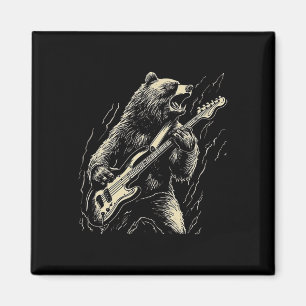 Imán Oso retro tocando oso de guitarra de tocador negro