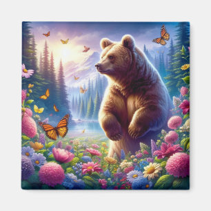 Imán Oso y mariposas alegres y coloridos