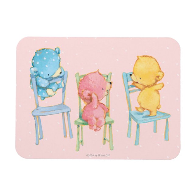 Imán Osos amarillos, rosados y azules en las sillas (Horizontal)