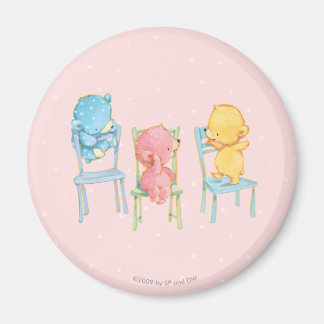Imán Osos amarillos, rosados y azules en las sillas