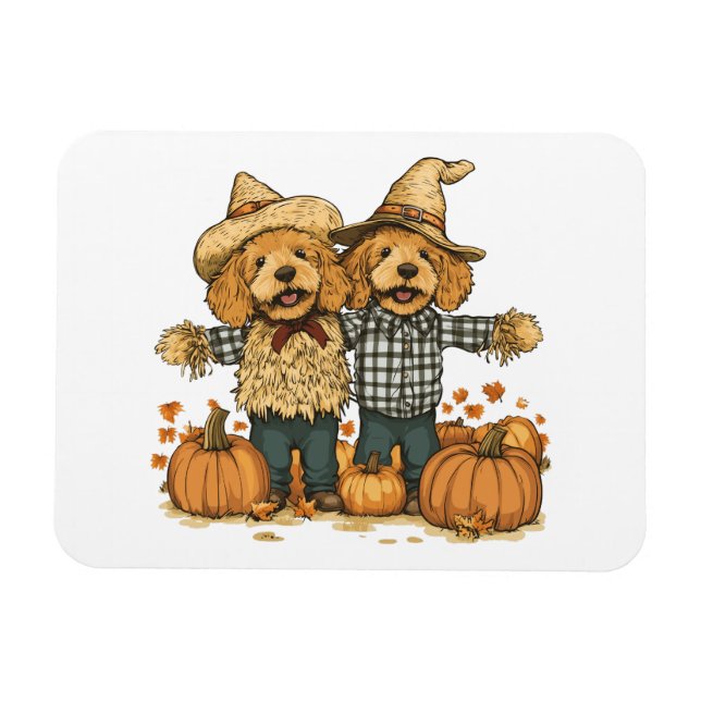 Imán Otoño Cosecha Goldendoodle Dogs (Horizontal)