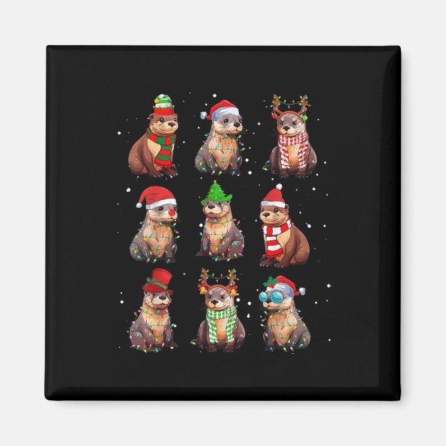Imán Otros Navidades Luces Decoración Funny Otter Sea (Frente)