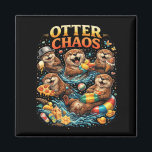 Imán Otter Chaos<br><div class="desc">A playful illustration of mischievous otters splashing in water while enjoying snacks,  toys,  and summer fun in a burst of joyful chaos.</div>
