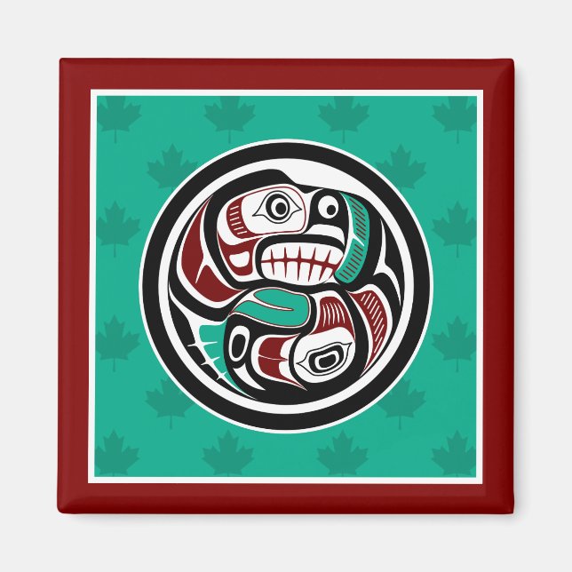 Imán Otter Salmon, arte negro rojo nativo estadounidens (Frente)