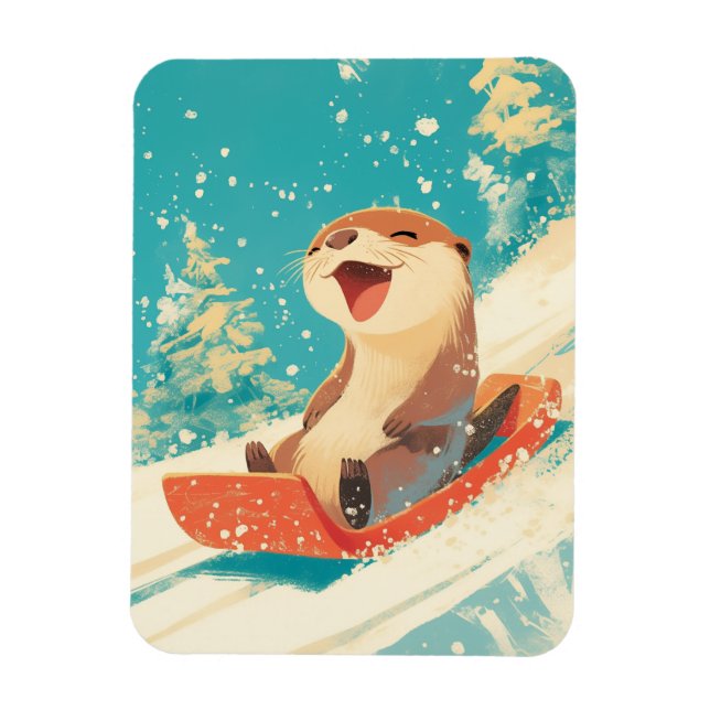 Imán Otter Sledding in Snow (Vertical)