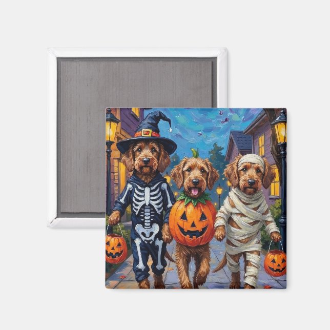 Imán Otterhound pidiendo dulces con disfraces de Hallow (Anverso/Reverso)