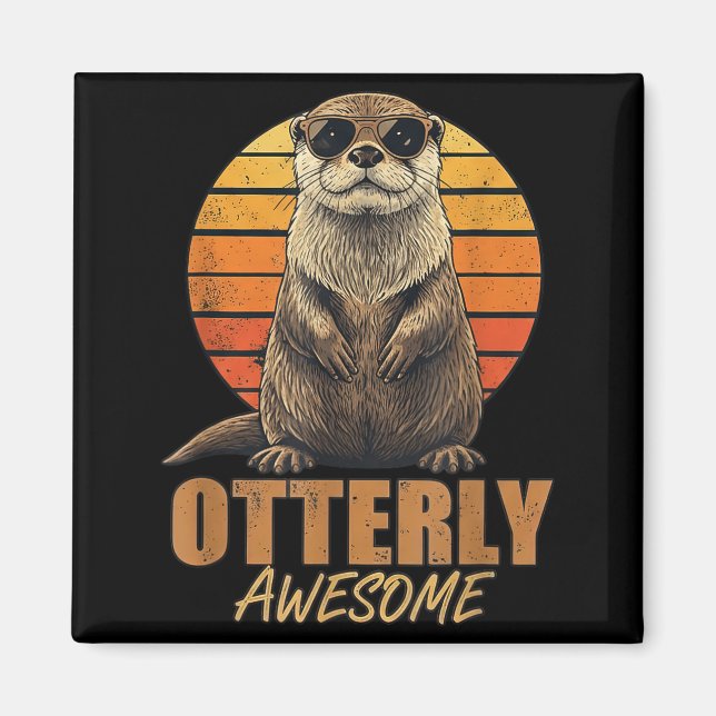 Imán Otterly Awesome Retro Sunset Sea Otter Lover Graph (Frente)