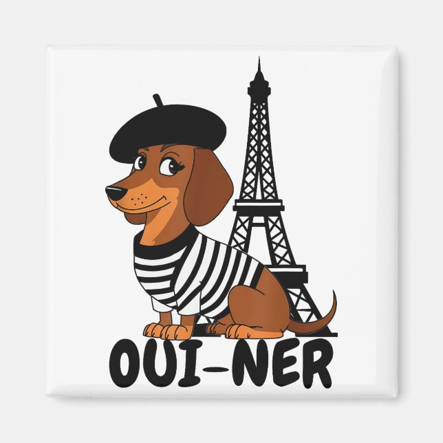 Imán Oui-ner Dog Funny Dachshund Wiener Sausage Ween Do (Frente)