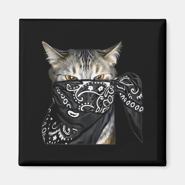 Imán Outlaw Cat Funny Gangster Cat With Bandana  (Frente)