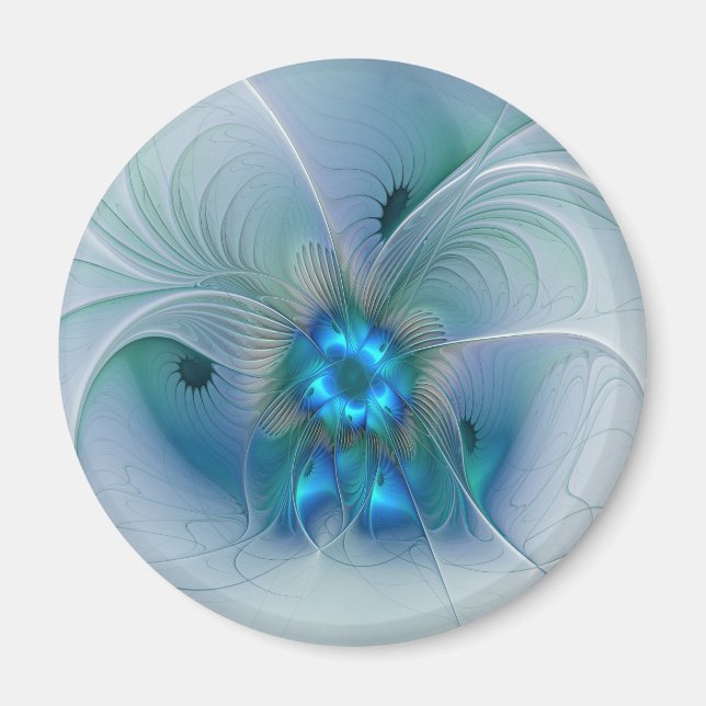Imán Ovaciones de pie, fractal azul turquesa abstracto (Frente)