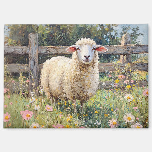 Imán Oveja de primavera con pintura de flores silvestre