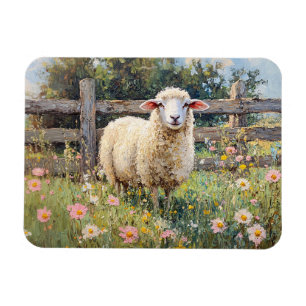 Imán Oveja de primavera con pintura de flores silvestre