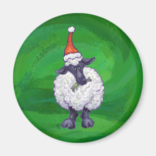 Imán Oveja en Sombrero de Santa sobre verde