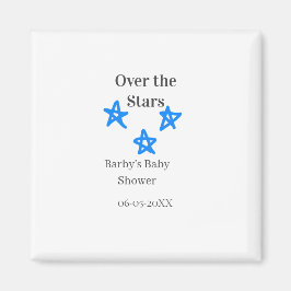Imán Over the Stars blue gray baby shower name date ele