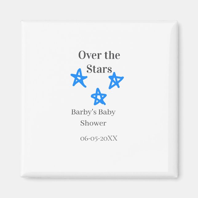 Imán Over the Stars blue gray baby shower name date ele (Frente)