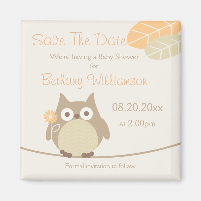 Imán Owl Baby Shower Ahorra La Fecha Del Género Neutral (Frente)