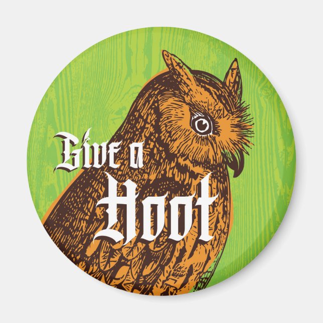 Imán Owl Magnet Naranja Green Woodgrain (Frente)