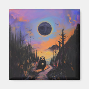 Imán Owl Skull Black Moon Magic Mystical Witchen Arte d