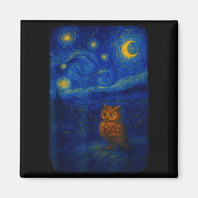Imán Owl Starry Cute Night Van Gogh Owl Bird Lovers Wom (Frente)