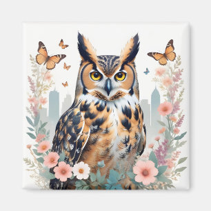 Imán Owl Vintage Animal Nature Environment Decour City